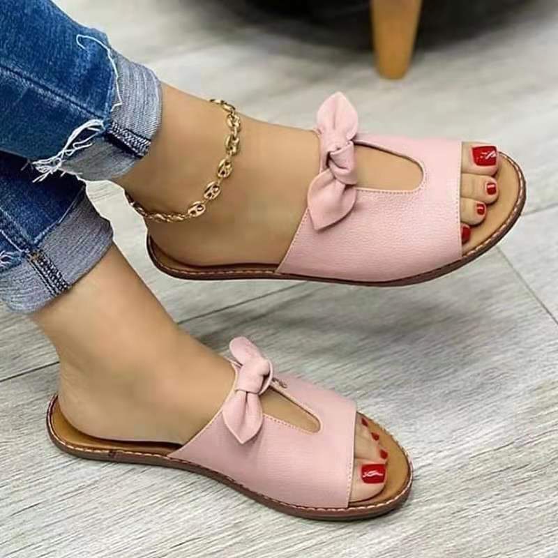 Women's Casual Fashion Bowknot Flat Soft Sole Breathable Beach Slippers