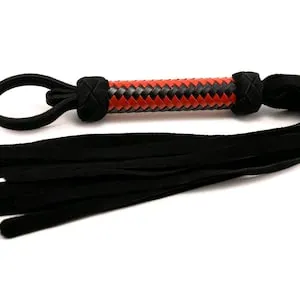pornhint Pornhint Black Suede Classic Flogger - 16 Plait Pinstripe Handle - Choice of Handle Colours