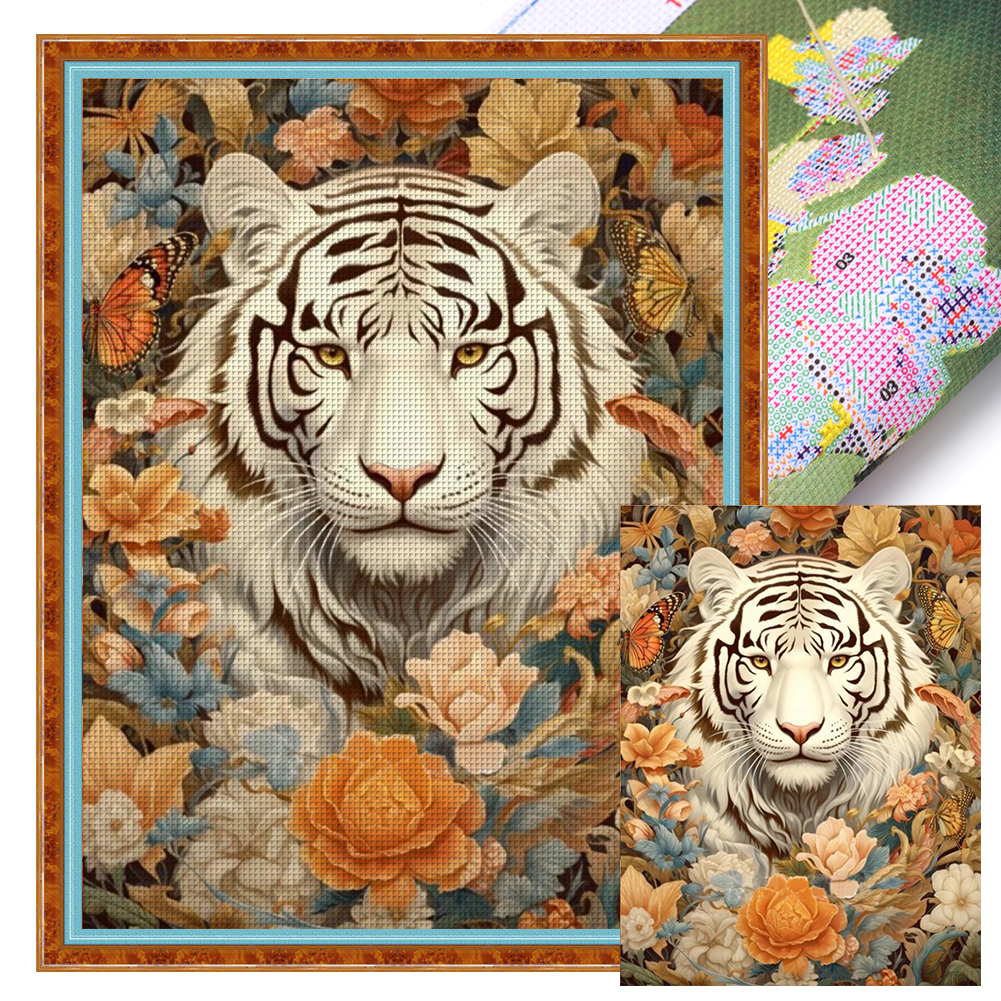 White Tiger Flowers - 11CT Stamped Cross Stitch(50*60cm)