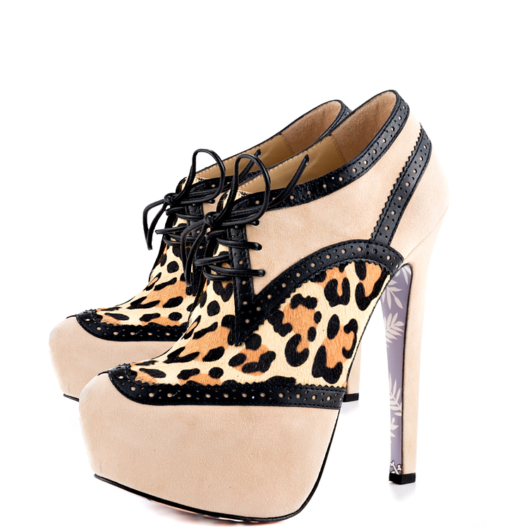 Leopard and Nude Platform Ankle Boots Vdcoo