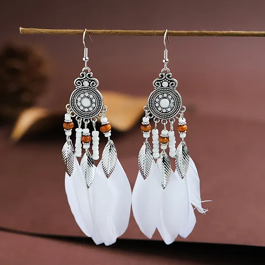 Feather Earrings Round Oil Dripping Craft Earrings Retro Ethnic Holiday Style Your Tixi Yiwu Daisy Jewelry