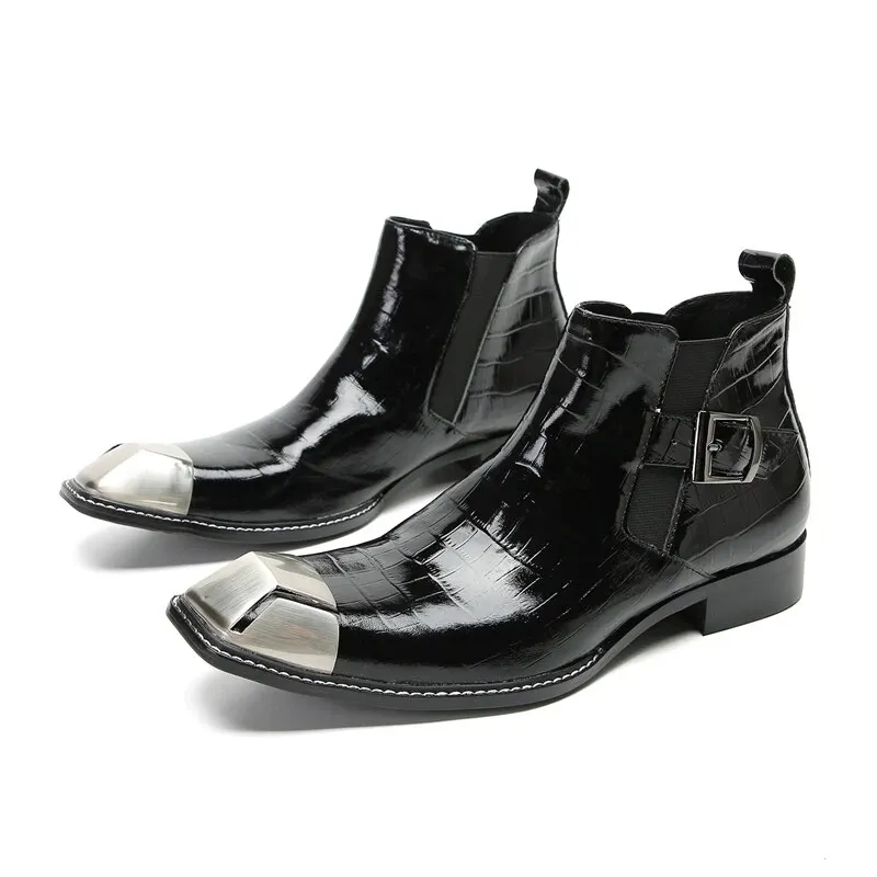 VCSHOES Italian Formal Shoes Leisure Plus Size Pointed Toe Work Boots Classic Man Genuine Leather Chelsea Boots