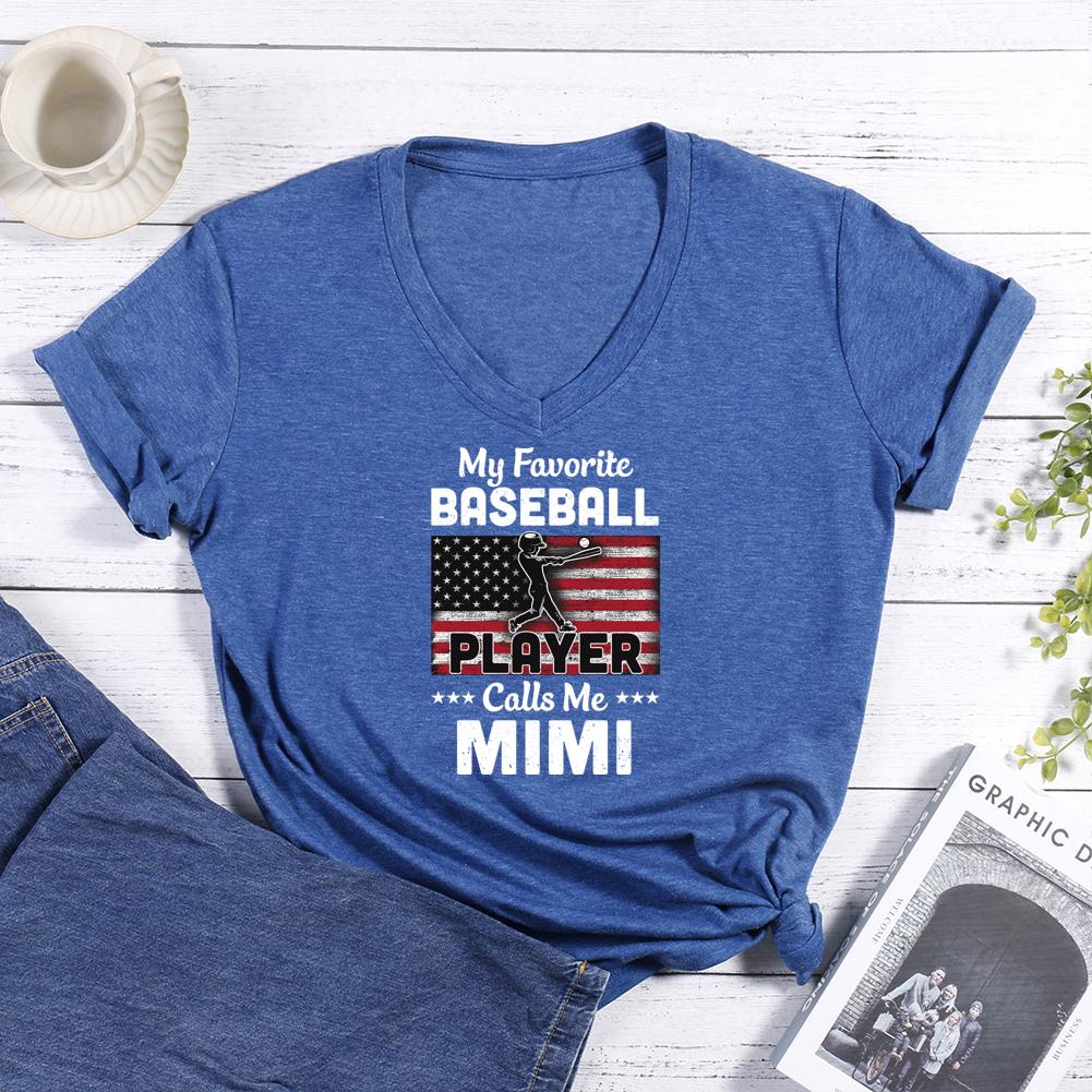 My Favorite Baseball Player Calls Me Mimi American Flag V-neck T Shirt-Guru-buzz