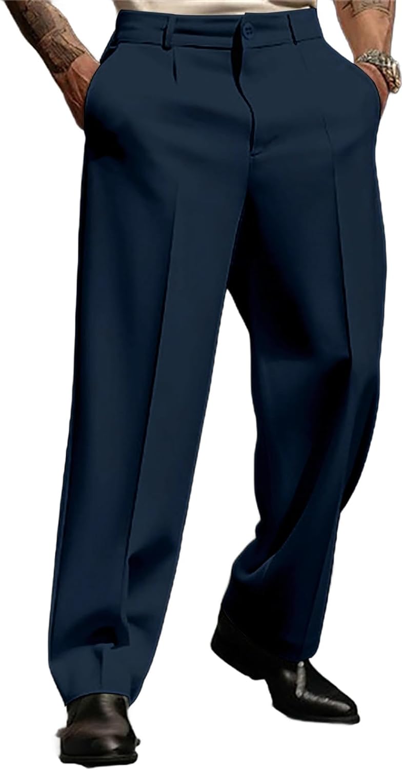 GAR BETHE Mens Loose Fit Suit Dress Pants Casual Business Straight Leg ...