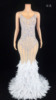 TAAFO Evening Dresses Ball Gown Shiny Diamonds Gray Feather Dress With Feathers Vestidos es Para Mujer For Evening