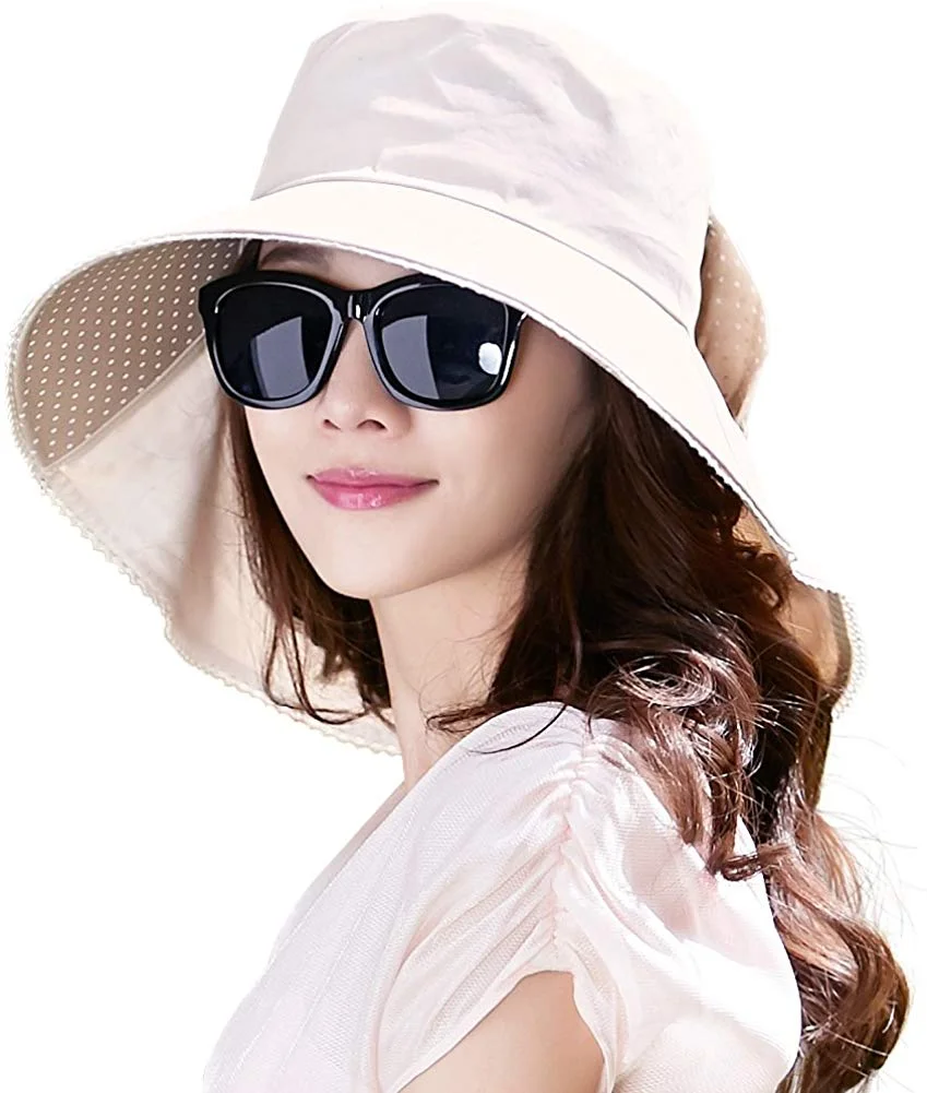 Protection Sun Hats Packable Summer Hat Women w/Ponytail Chin Strap 55-61CM