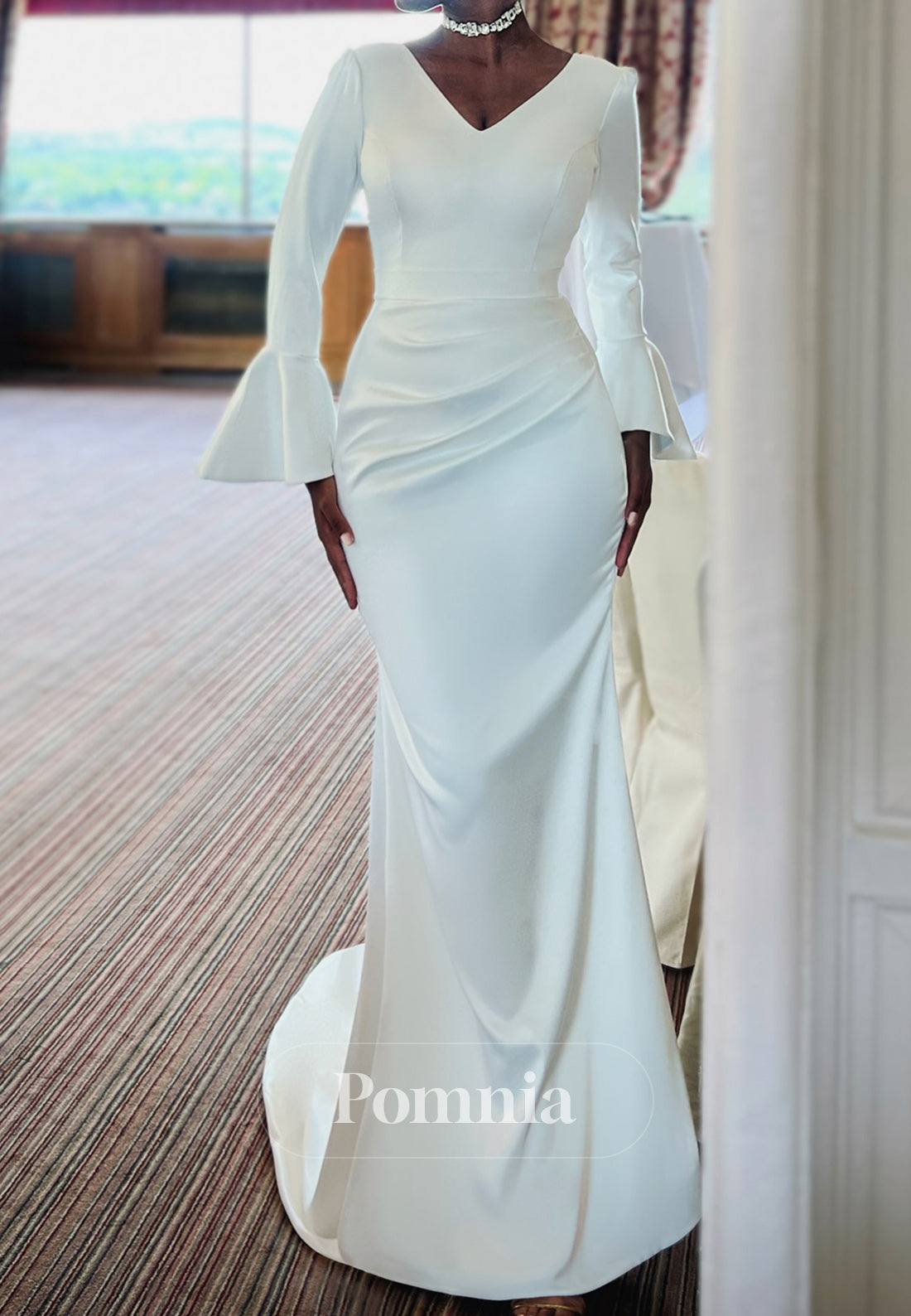 simple ruched wedding dresses Simple Column Off Shoulder Back Zipper Court Train Ruched Satin Weddin VOS LEE