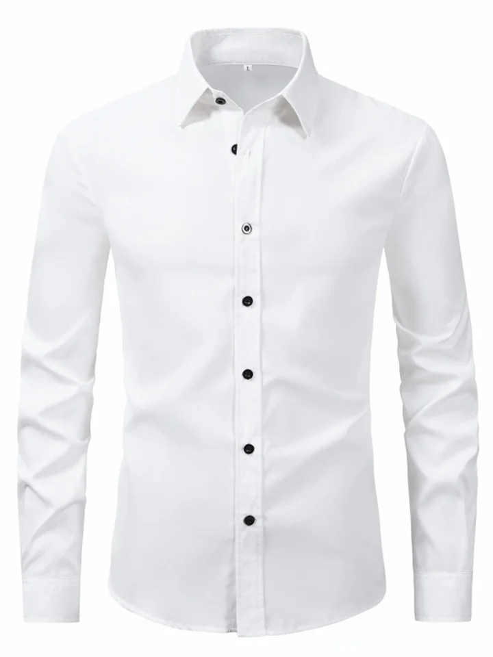 New Men's Lapel Shirt Fashion Slim Models Solid Color Long-sleeved Men's Blouse Shirt-JRSEE