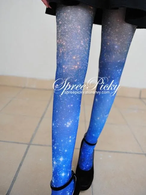 Harajuku Bling Bling Little Stars Universe Milky Way Printing Tights SP130065