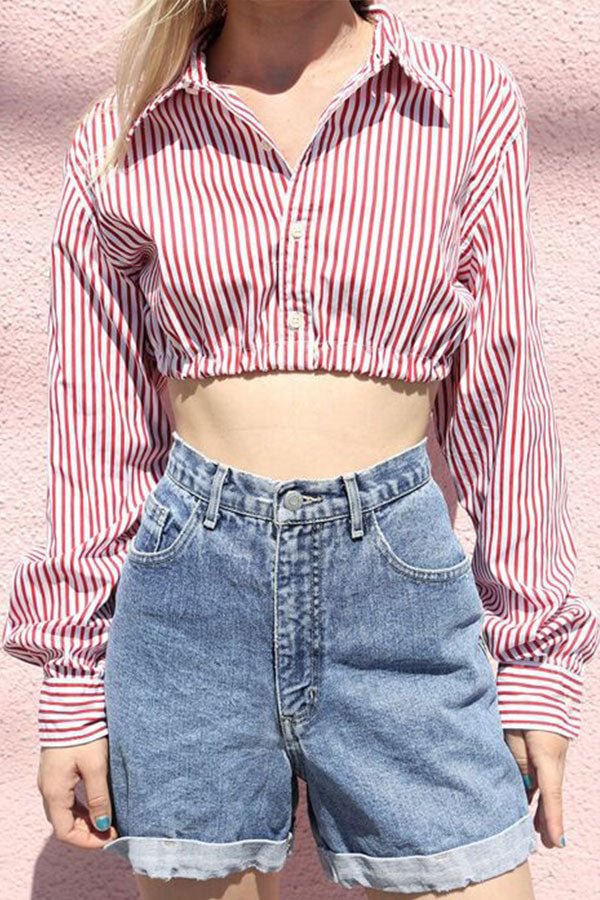 Single Breasted Striped Short Shirt - Shop Trendy Women's Clothing | LoverChic