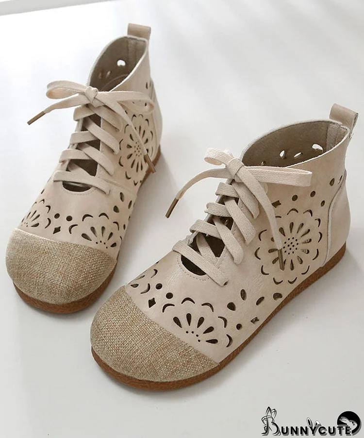 Boutique Comfy Splicing Hollow Out Lace Up Boots Beige