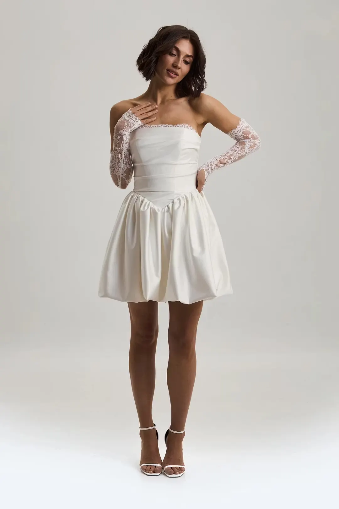 Stunning Cream Straight Across Satin Sleeveless Homecoming Dress With Lace Gloves ZJ0097