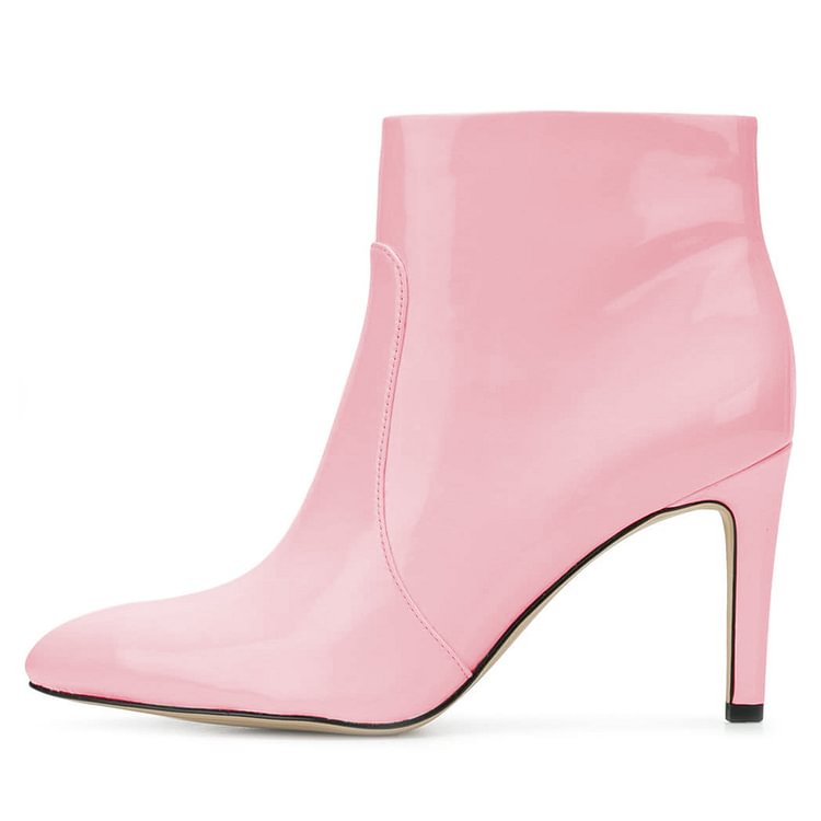 Pink Patent Leather Stiletto Heel Ankle Booties for Women |FSJ Shoes