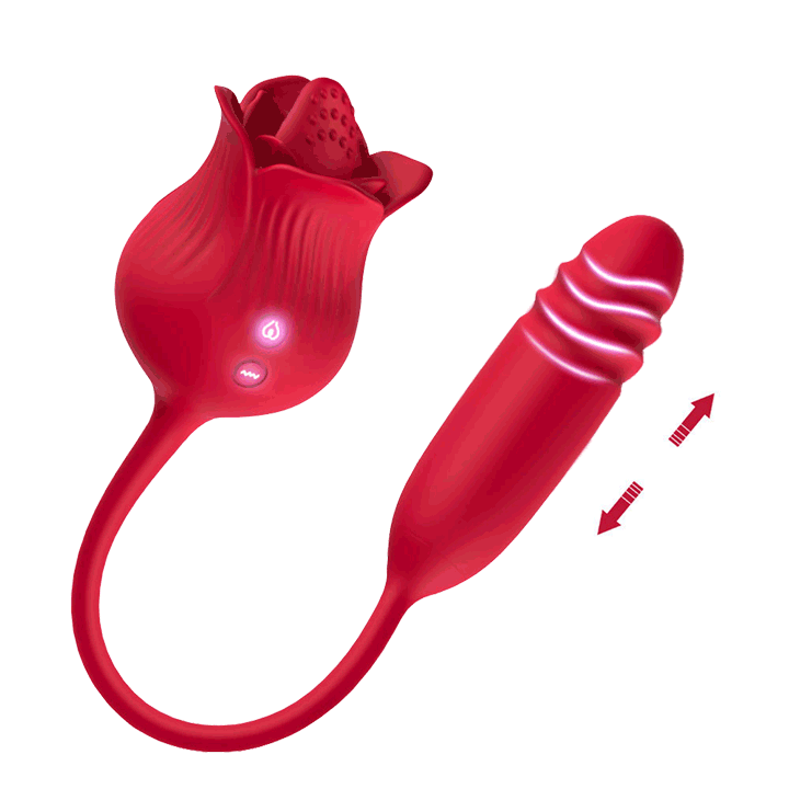 Usk-e09 2-in-1 Tongue Licking Rose Toy With Telescopic Vibrator - Rose Toy