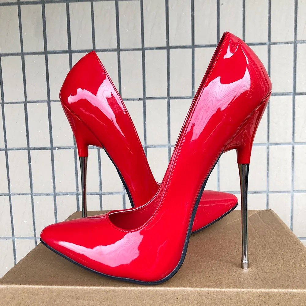 GOOSHOE 16cm Extreme Metal High Heels Stilettos Women Solid Black Pumps Fetish Crossdresser