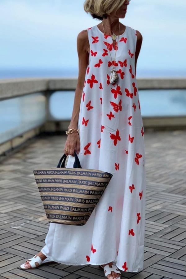 Casual Butterfly Print Sleeveless Dress P10466