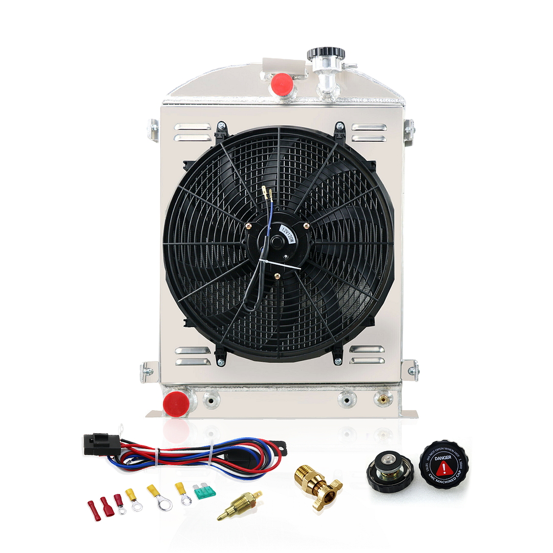 Alloyworks 4 Row Radiator Shroud Fan Relay For 29-31 Ford Model A Grill Shells Ford Engine -120W STRENGTHEN COOLING 25.4''H x 19.9''W