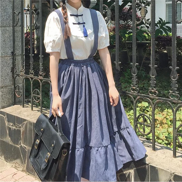 Kawaii Loose Strap Blue/Black Dress And Shirt SP16174