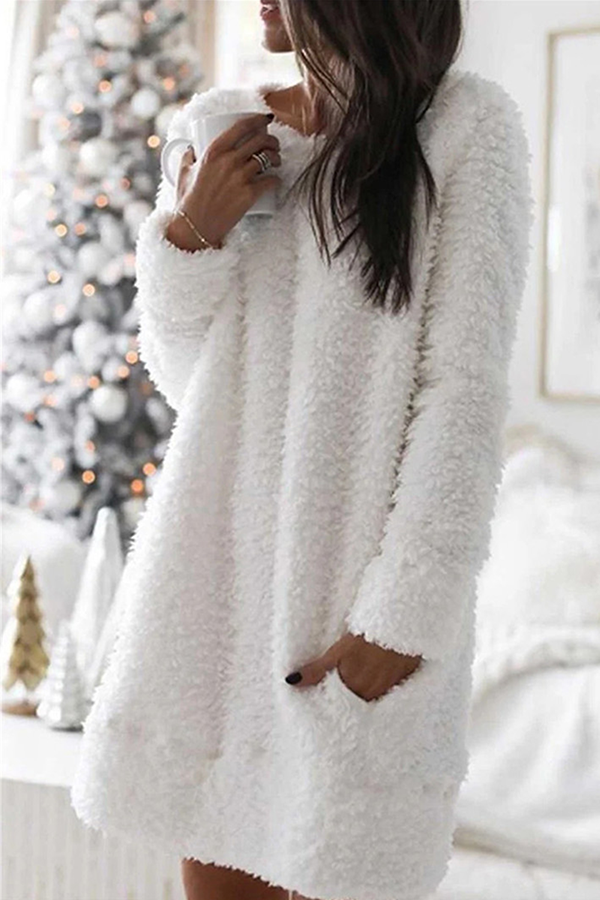 Casual Solid Split Joint Pocket O Neck A Line Dresses - Life is Beautiful for You - SheChoic