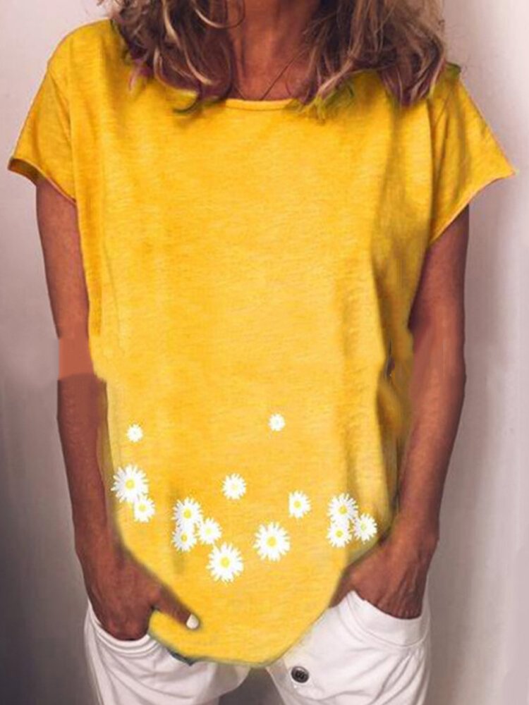 Daisy Flower Printed Short Sleeve O neck T shirt For Women P1727482