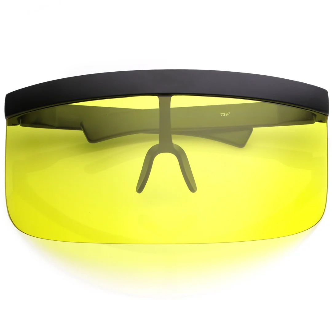 Futuristic Oversize Shield Visor glasses With Flat Top Colored Mono Lens 172mm