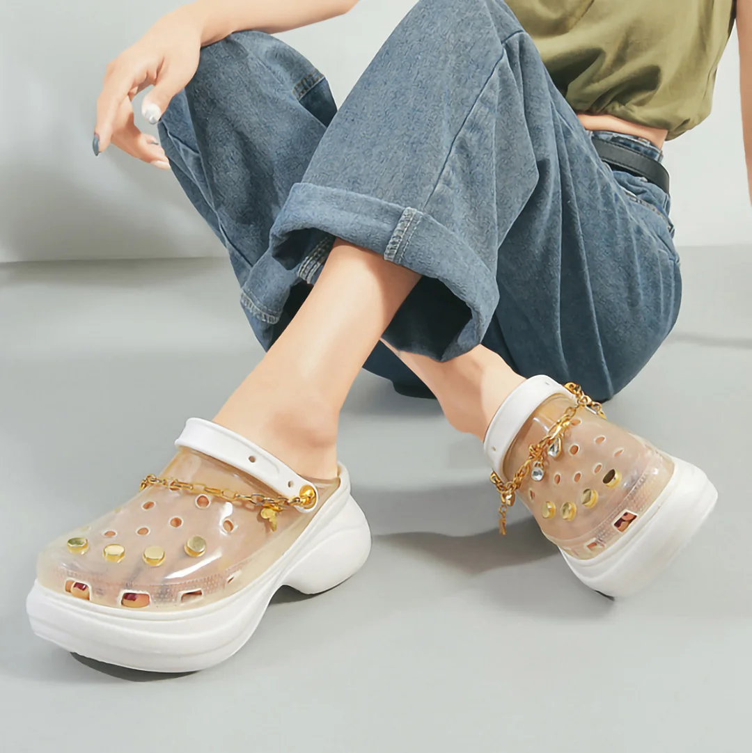 Letclo™ 2021 Summer New Transparent Crystal Thick Bottom Increased Bee Decoration Baotou Sandals Beach Slippers letclo Letclo