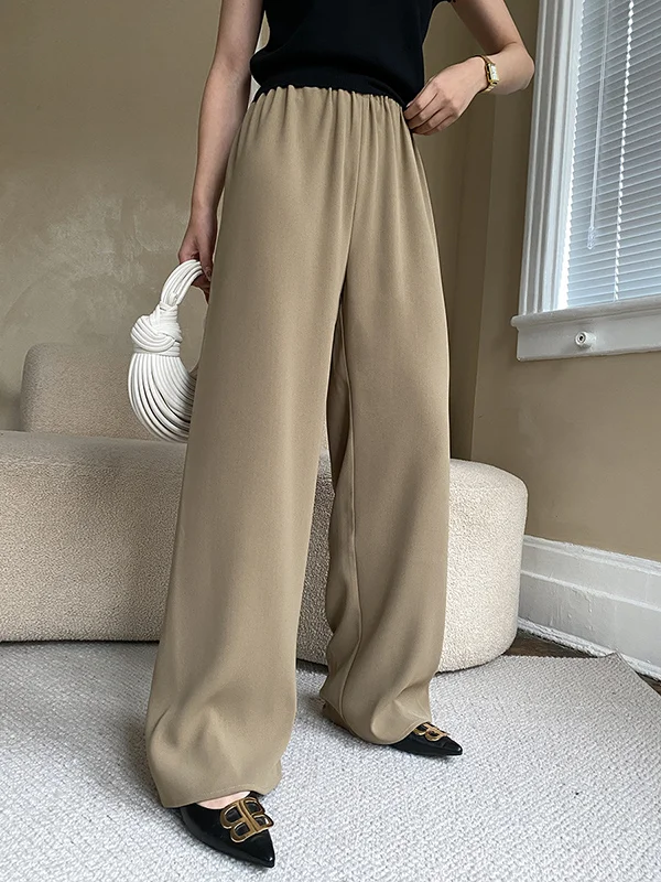 Wide Leg Roomy Elasticity Pure Color Casual Pants Bottoms