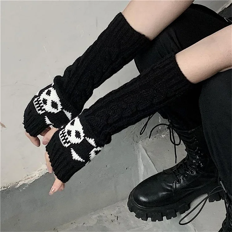 Gothic Harajuku Deadly Skelly Fingerless Gloves SP16898
