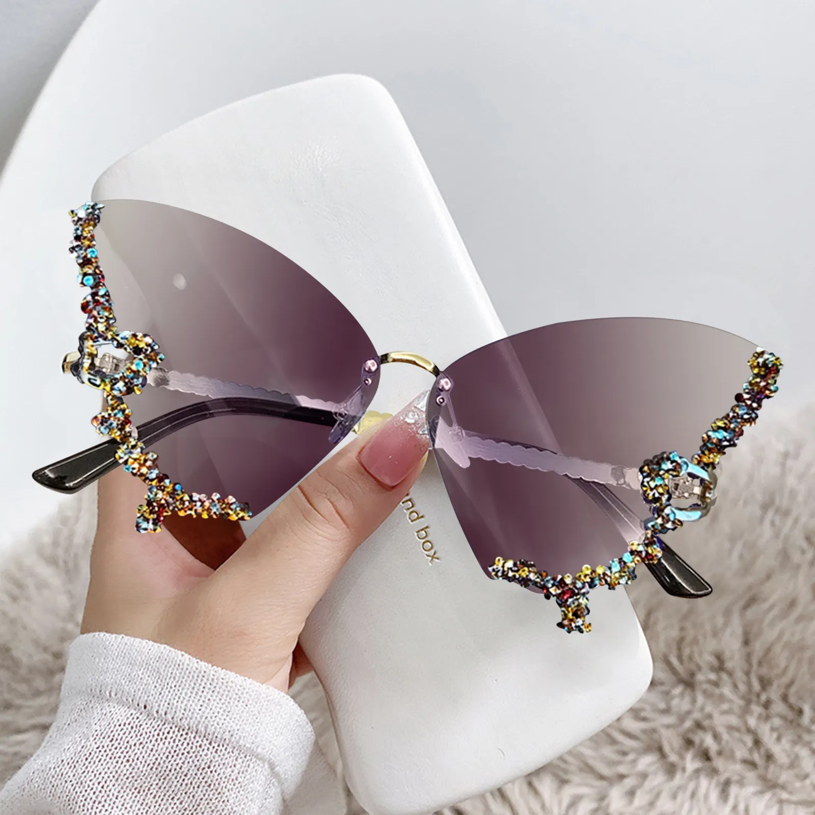 Luxury Rhinestone Butterfly Sunglasses Women Brand Y2K Vintage Rimless luxury-rhinestone-butterfly-sunglasses-women-brand-y2k-vintage-rimless