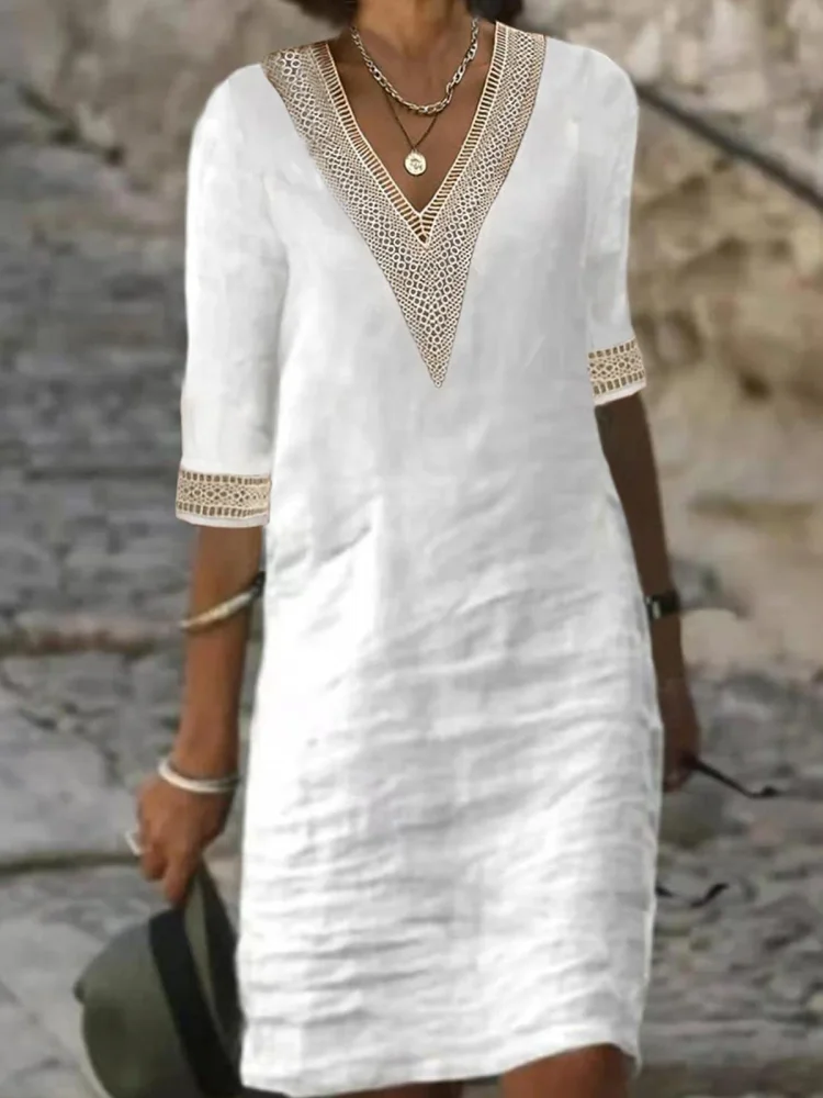 Women's Cotton Linen Dress Casual Dress Shift Dress Midi Dress
