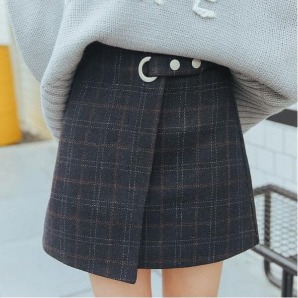 Blue/Brown Woolen Plaid Retro Skirt SP14392