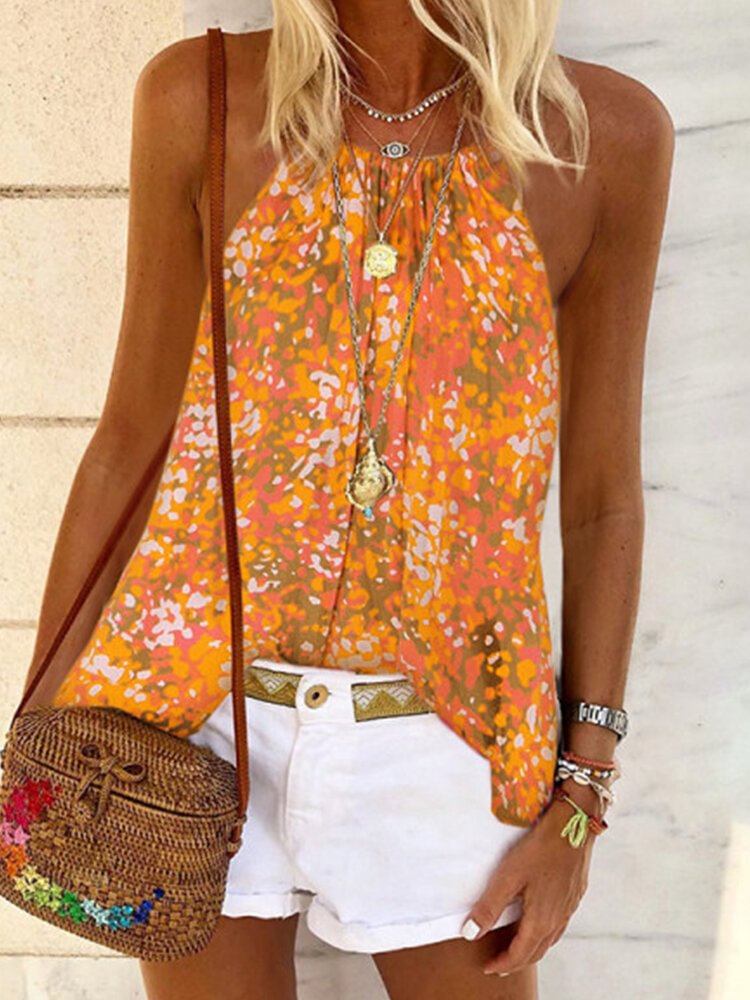 Multi color Floral Print Halter Bohemian Tank Top For Women P1692408