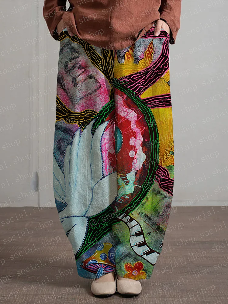 Women's Peace Sign Print Trousers socialshop