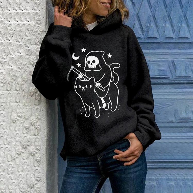 Comstylish Death Rides A Black Cat Hoodie