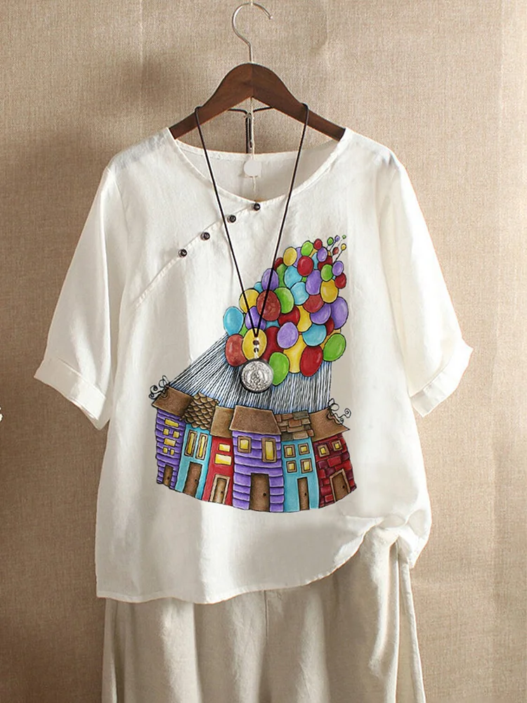 Bestdealfriday White Floral Print Cotton Blend Vintage Shirts Tops 9096766
