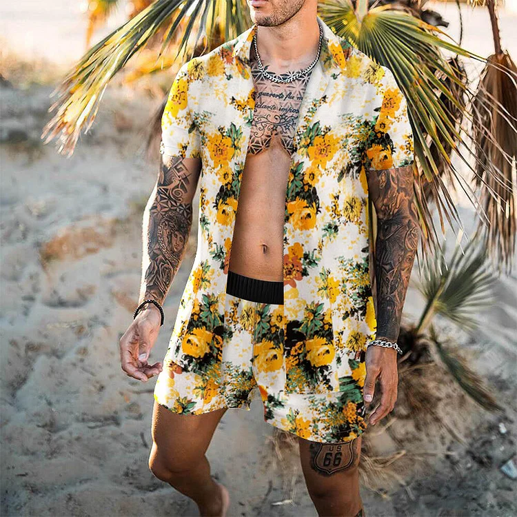 Men's Clothing large size 3D digital shirt coconut tree printing vacation casual beach pants summer loose suit_ ecoleips_old