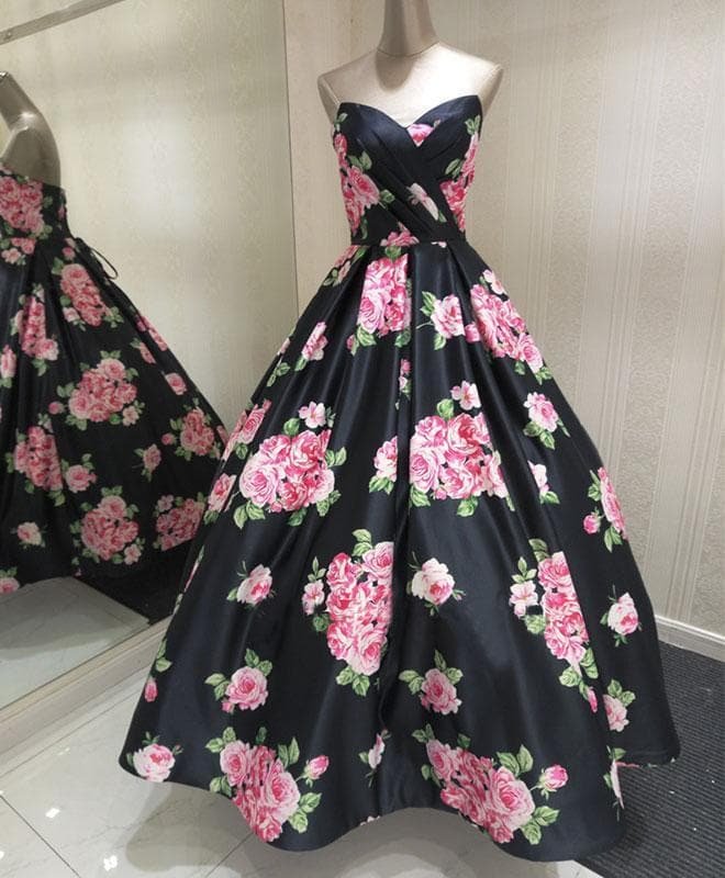 Stylish Floral Pattern A Line Long Prom Dress, Evening Dresses