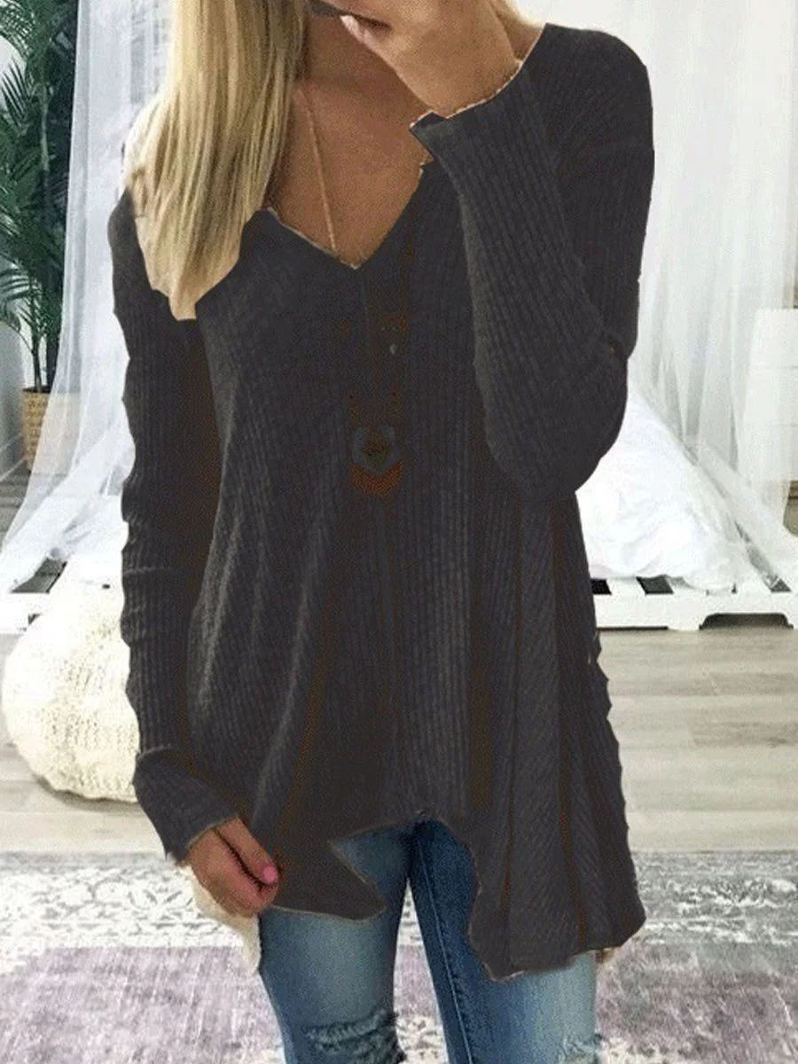 V-Neck Asymmetric Hem Sweater