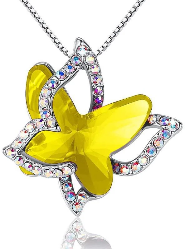 Wedding Light Yellow Crystal Butterfly Diamonds Necklace  Flycurvy [product_label]