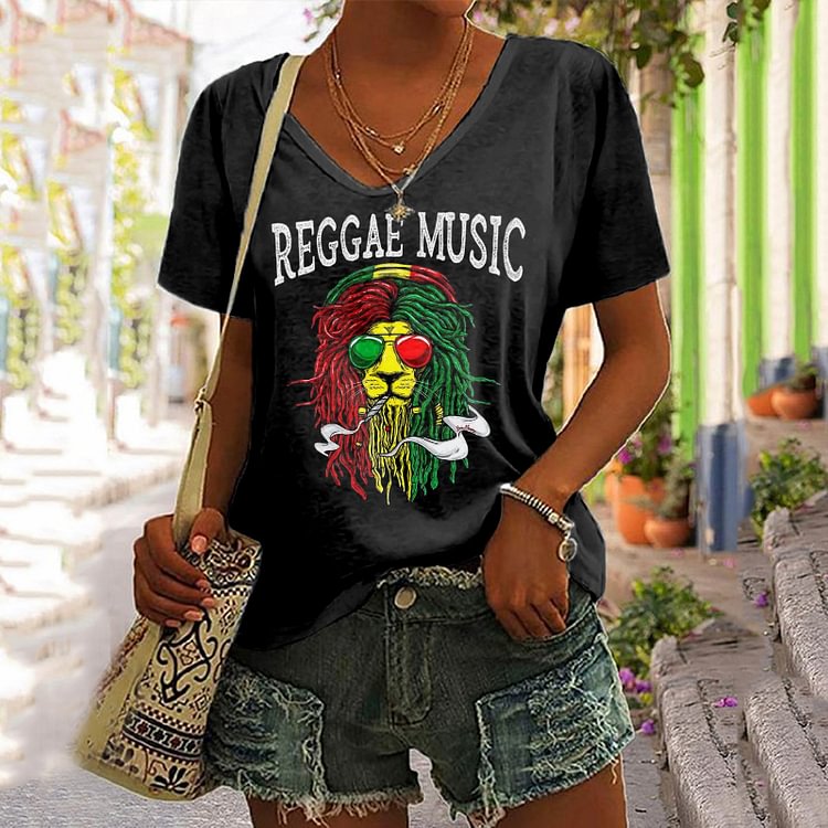 Reggae African Lion Print T-Shirt