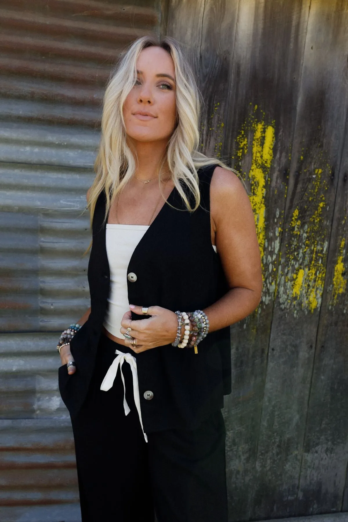 Salt Air Button Vest - Black