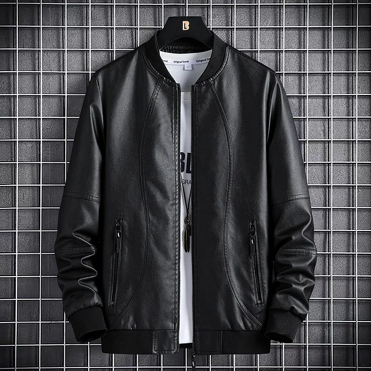 Men's Casual PU Leather Stand Collar With Pockets Jackets