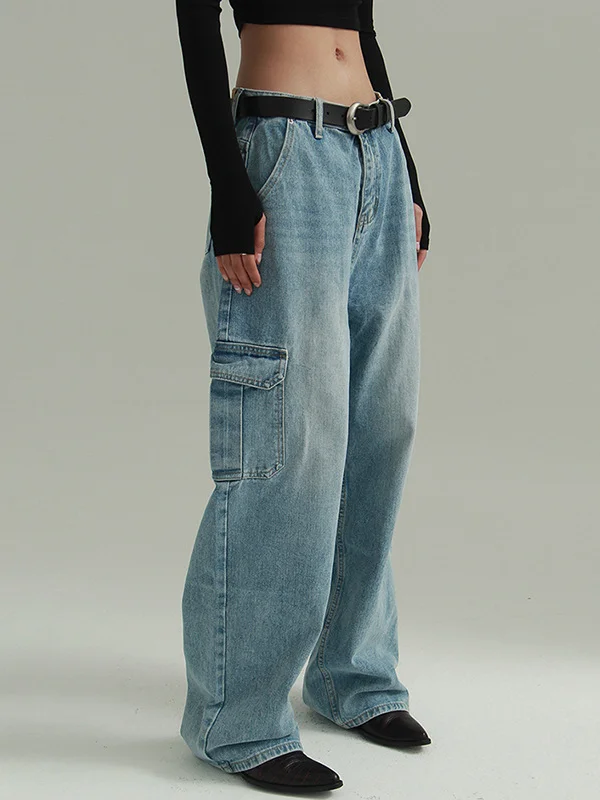 Urban Wide Leg Solid Color With Pockets Jean Pants Bottoms