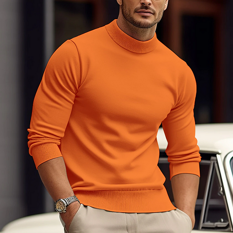 Men's Mock Neck Slim Long Sleeve Solid Color Sweater