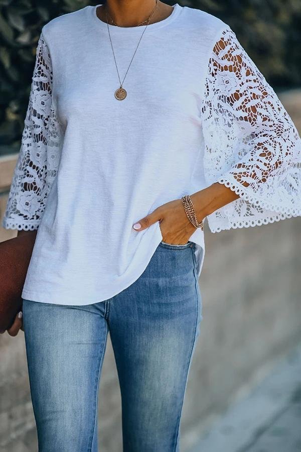 Lace Stitching White Blouse P13005