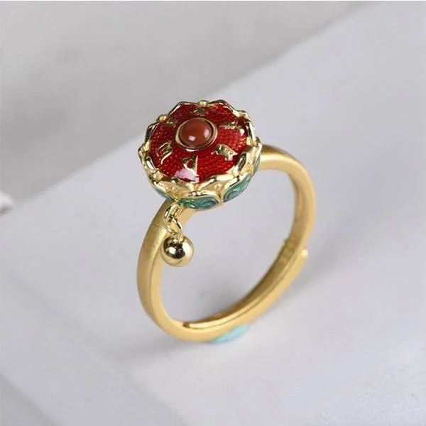 Sterling Silver and Gold Enamel Lotus Ring