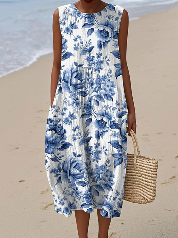 Women's Vintage Floral Art Print Casual Dress
