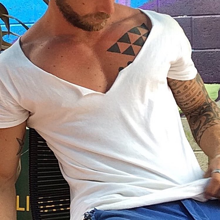 Men's Casual V-Neck Cotton T-Shirt
