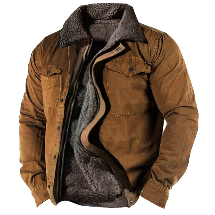 Men's Retro Lining Plus Fleece Zipper Tactical Shirt Jacket / [viawink] /