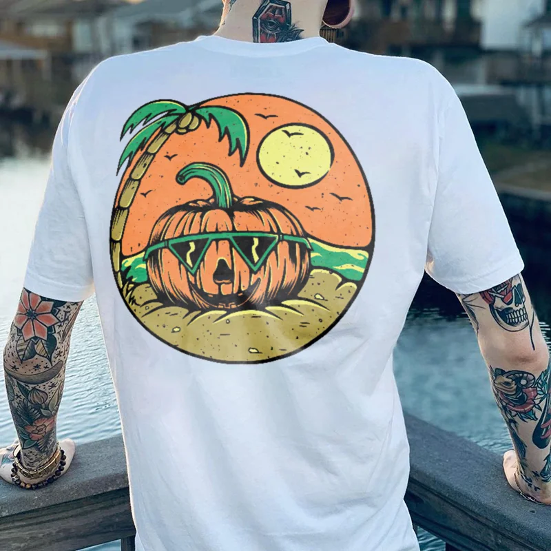 Leisurely Pumpkin Printed Casual Men's T-shirt -  